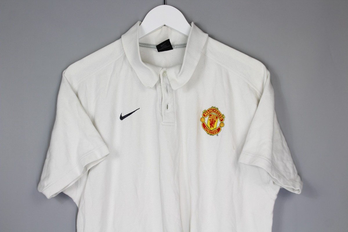 NIKE MANCHESTER UNITED POLO SHIRT MENS LARGE WHITE EMBROIDERED