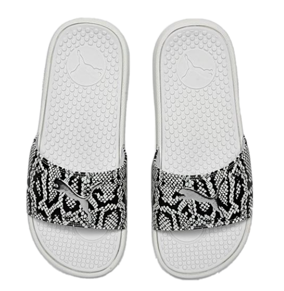 PUMA Slides Womens Cool Cat White Black Animal Print Cushioned