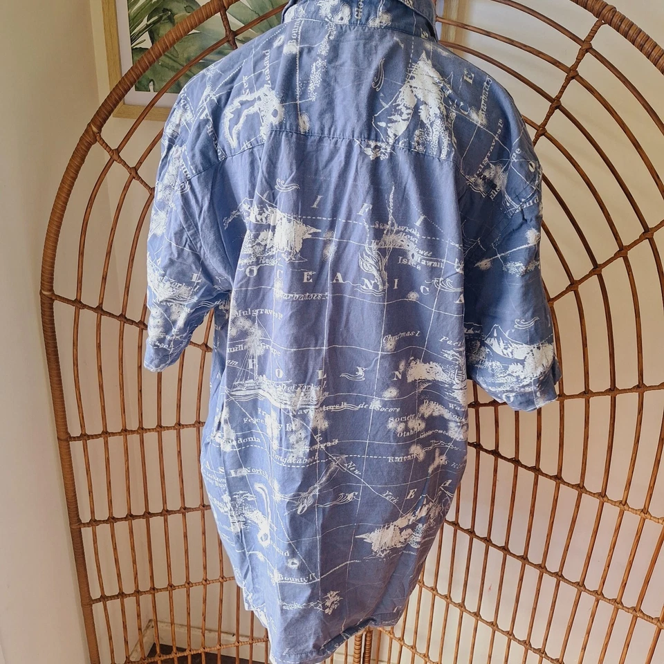 Quiksilver Waterman Collection Blue Atlas Print Shirt L Button Up Loud Print EUC - Image 2 of 4
