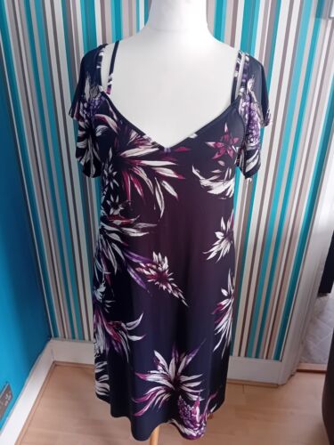 Summer Black Flowers Cold Shoulder Dress V Neck Tie Back Yours Plus 26/28