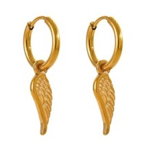 Orecchini a cerchio con piuma pendente Uomo Donna in acciaio Argento, Oro