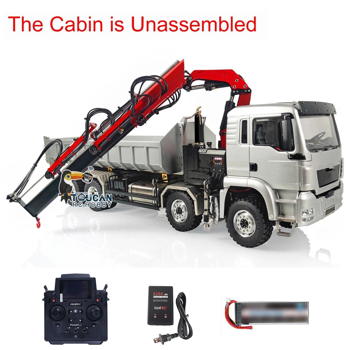 1 14 LESU RC Dumper Roll on off Hydraulic Truck Crane Tipper 8 8 Dumper Model