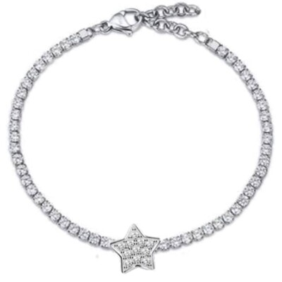 Flongo Bracciale Da Tennis Donna In Acciaio Inox Con Zirconi, Colore Oro, Regolabile 16+4 Cm, Regalo Idea Matrimonio