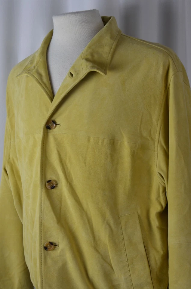 Peter Millar Men's Leather Bomber Jacket Size Large Button Up Mustard Soft Cool - Image 3 of 4