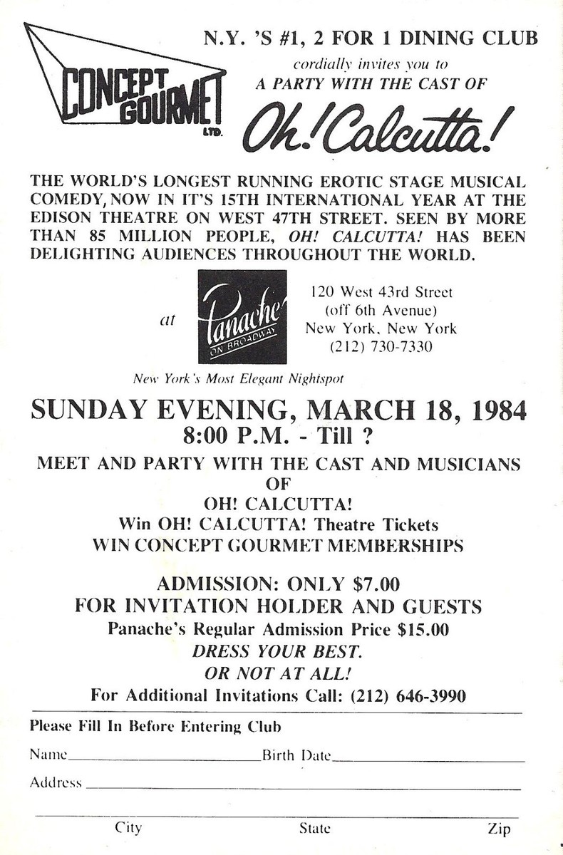 Oh! Calcutta! 1981年6月17日入場券 Party With Cast 
