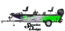 Boat Wrap Gray Green White Vinyl Graphic Decal Kit Fishing Abstract Line Hexagon