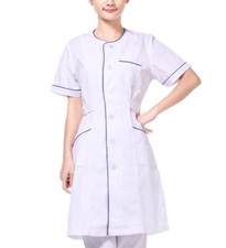 Women Nurse Dress Doctor Beautician Long Collarless Coat Lab Work Clothes  Edge