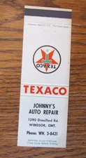 JOHNNY'S TEXACO GAS STATION MATCHBOOK COVER: WINDSOR, ONTARIO MATCHCOVER -B24