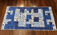 Patchwork Padded Quilt Reversible Squares, Blue Florals Stripes Paisley 40x20  