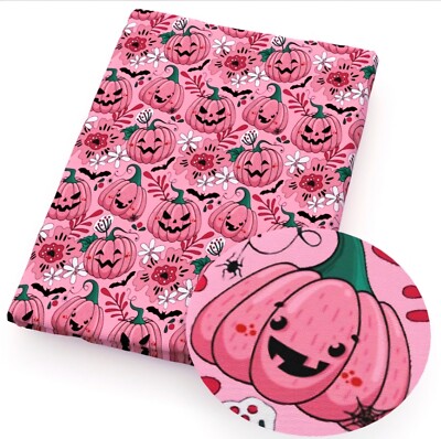 Halloween pink pumpkin flower FAUX LEATHER ROLL 12'' x 55'' Smooth Texture 1232185