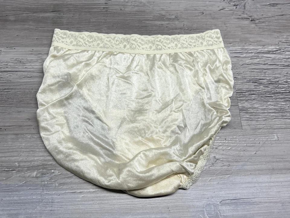 PB-5 Vintage Corte Alto Marfil Sedoso Bragas Borde de Encaje Talla 8 Hanes Nylon Lencería #3 Foto 2 de 4