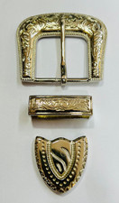 Engraved western 3 piece buckle set men  women in Silver fashion initial 38mm