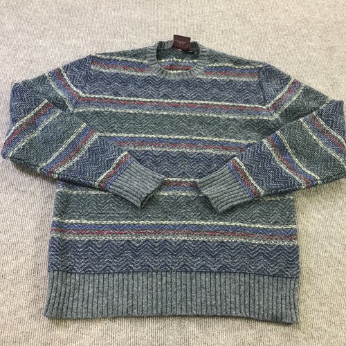 Chaps Ralph Lauren Sweater Mens XL Gray Shetland Wool Striped Pullover Crewneck - Picture 2 of 8