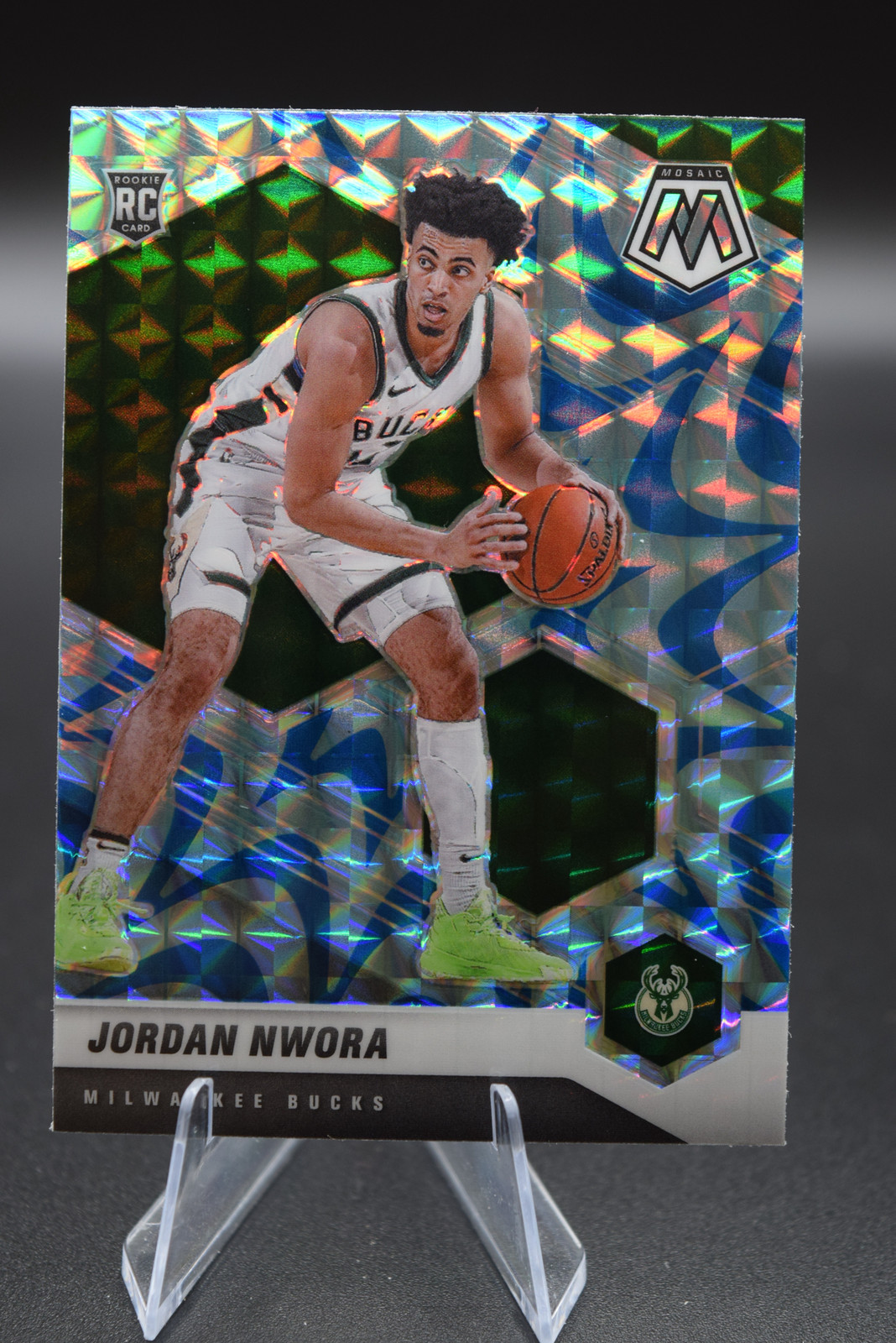 Jordan Nwora 2020-21 Panini Mosaic #219 Mosaic Reactive Blue Milwaukee Bucks