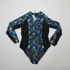 Ecupper Womens One Piece Swimsuit UK 16 Long Sleeve Rash Guard Zip Front Blue