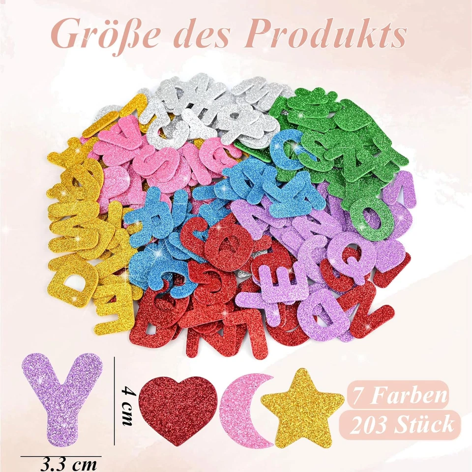Selbstklebende Schaumstoff Buchstaben 203 Stück Bunt Glitzer Alphabet Sticker - Bild 2 von 4