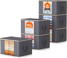 90L Large Storage Bags, 6 Pack Closet Organizers and Storage, Clothes Storage Bi