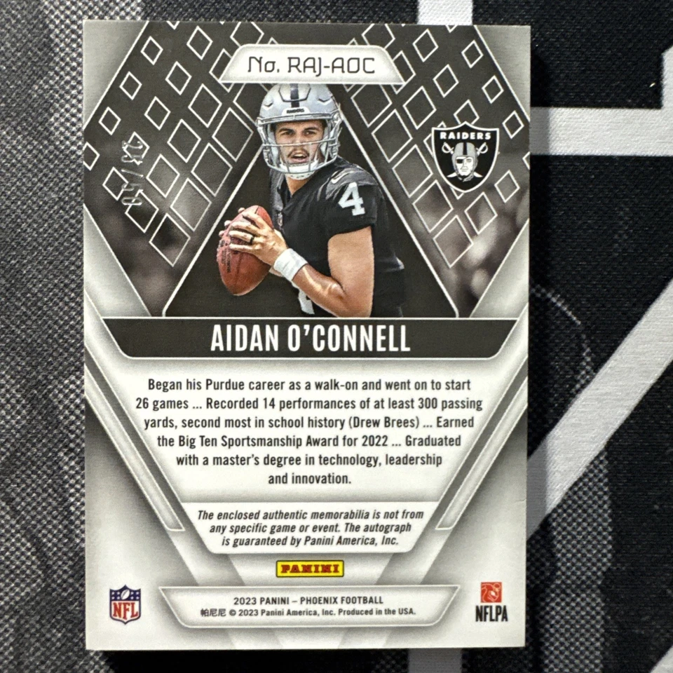 2023 Panini Phoenix Prime Blue /50 Aidan O'Connell RPA Las Vegas Raiders - Image 2 of 3