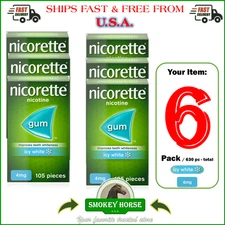 6 X Nicorette Gum  4 mg 105 pieces ICY WHITE   ""USA SELLER - FAST SHIP"