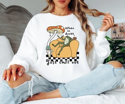 When In Doubt Just Chill Damen Sweatshirt Froschliebhaber Cottagecore Casua