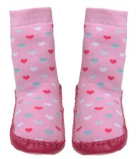 Hearts Design Girls Moccasin - Non Slip shoe socks