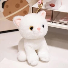 White Kitten Cat Pendant Plush Toy 6" Stuffed Animal Toddler Doll Gift for Kids