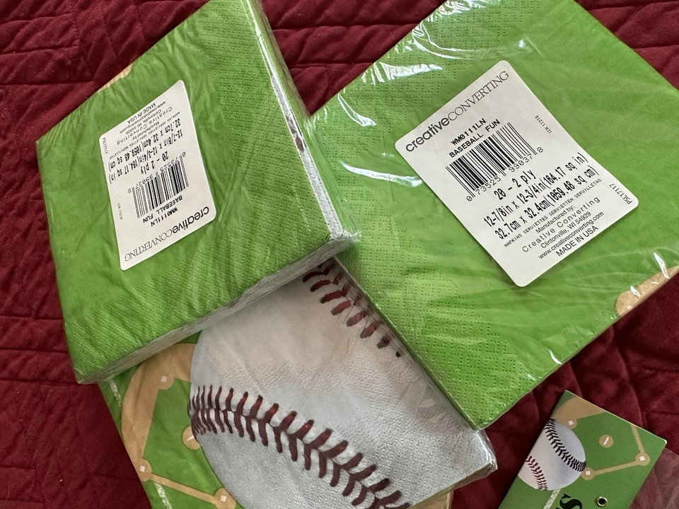 BASEBALL PARTY ACCESSORIES Invitations Blowers Hats Banner Napkins-Large & Small - Image 2 of 4