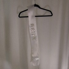 White Bride Sash with Silver Rhinestone and pearl Letters Bridal Accessory