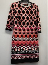 Nine West Women's Sheath Dress Multicolor Geometric Print Stretch Knit Size 4