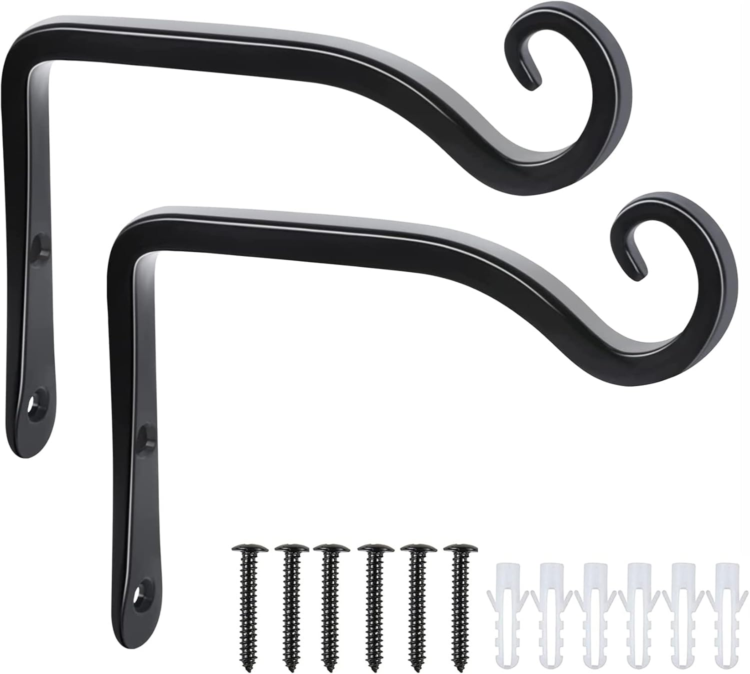 Hanging Basket Bracket, 2 Pack Wall Hooks for Flower Basket Plants, Bird Feeder