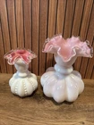 Set of 2 Vintage Fenton Art Glass Vases - Peach Crest Pattern 8.25” + 6.5”