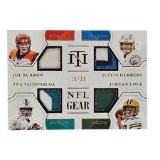 2020 National Treasures NFL Gear Quad Materials Tua/Burrow/Herbert/Love RC # /25