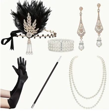 HEADBAND SET BABEYOND -1920s Flapper Accessor -1920s Flapper Accessories 6Pc Set