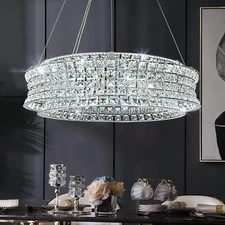 Modern Crystal Chandelier for Living Room LED Chrome Pendant Lights Round Cry...