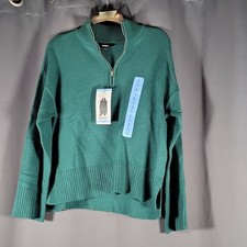 DKNY Women's Green 1/4 Zip Mock Neck Knit Pullover Sweater Size L