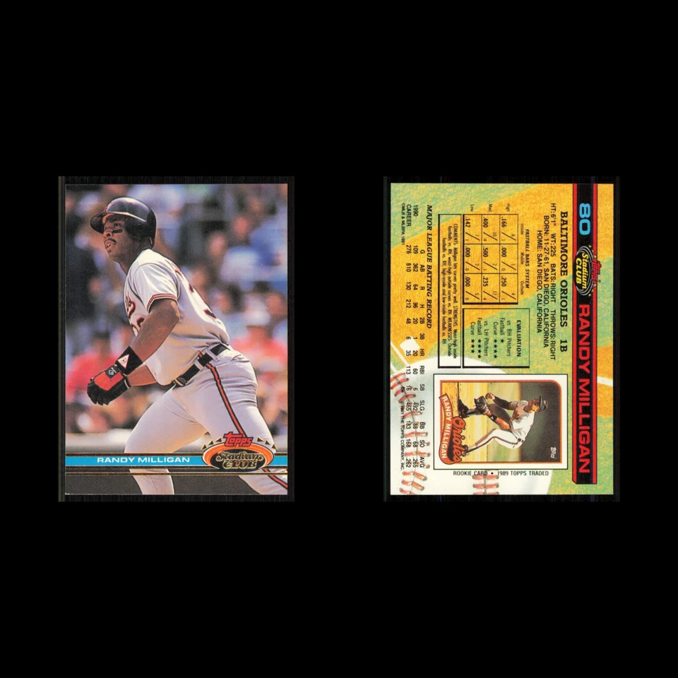 Randy Milligan #80 1991 Topps Stadium Club Baltimore Orioles Baseball Card MLB - Image 3 of 3