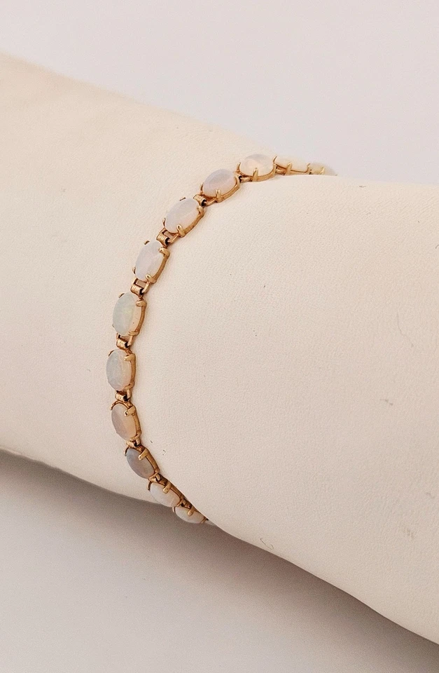 14k solid gold vintage approx 4 carat tw oval opal link bracelet 6.75" - Image 3 of 4