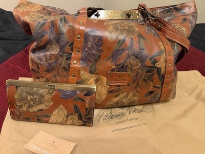 Patricia Nash Floral Large Tote Brown Multicolor Lined Inner Pockets Dust Bag