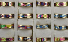 Wholesale Lots 32pcs Charm Multicolor Enamel Stainless Steel Women's Rings