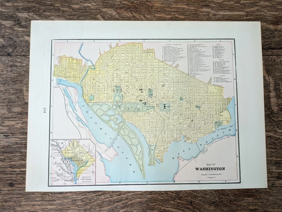 Mapa original de Washington DC y Filadelfia de Estados Unidos de 1895 coloreado a mano 14,25" x 10,5" Foto 3 de 4