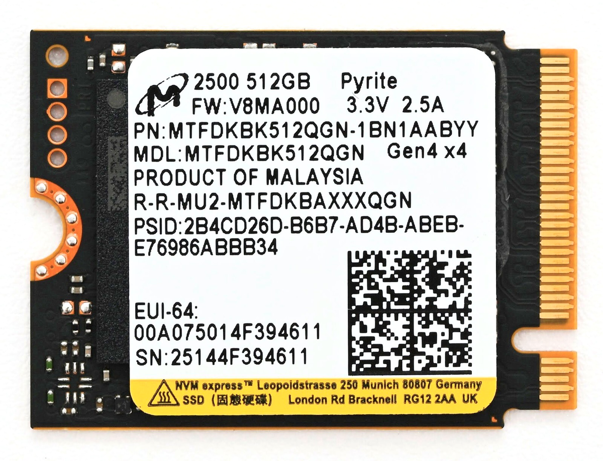 512GB Micron 2500 M.2 2230 NVMe PCIe SSD Gen 4.0x4 6600 MB/s