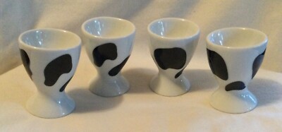 NEW Set of 4 Cilio Germany Egg Cups Black White Cow Motif Pattern