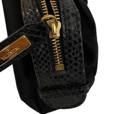 NWOT Valentino Garavani Black Zip Top Clutch Bag with Snake Accent