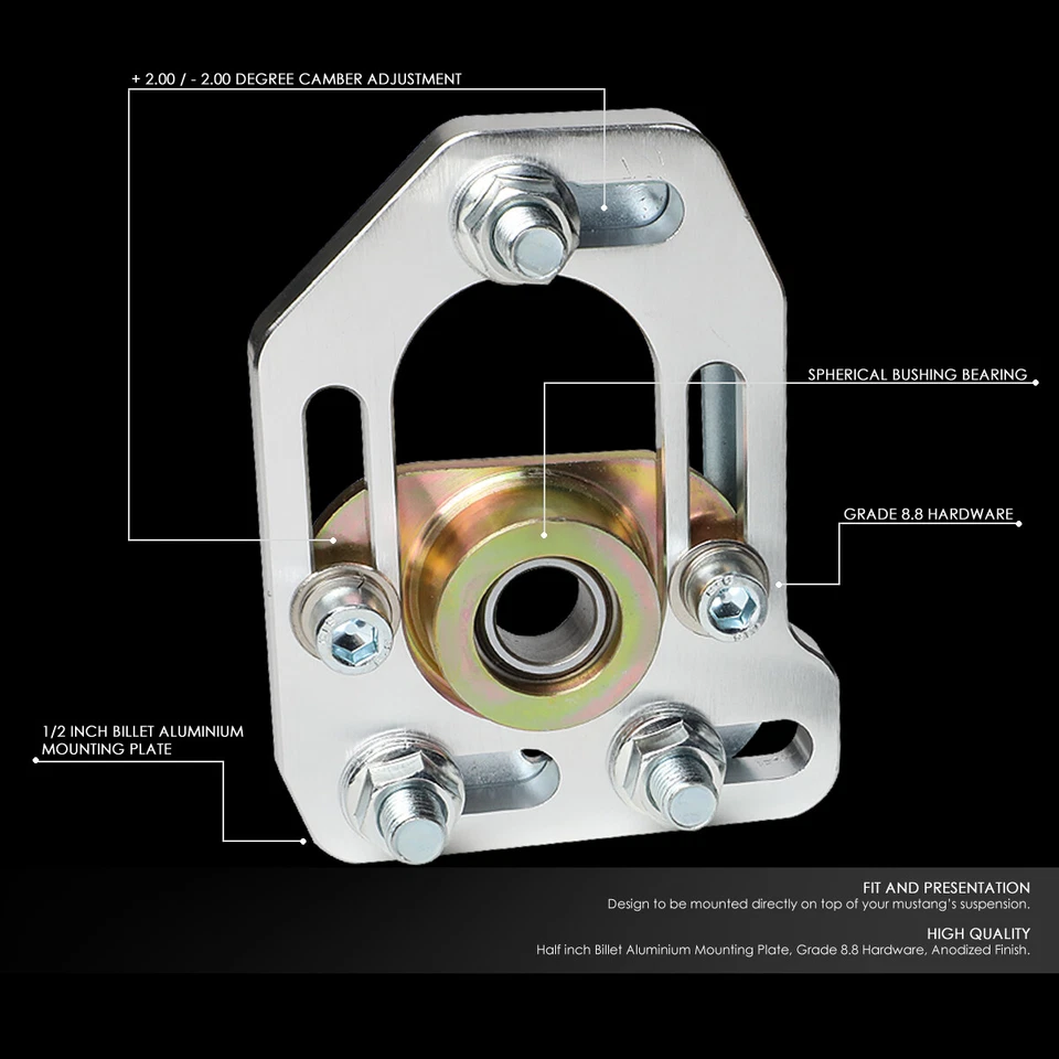 KIT PLACAS INCLINABLES/CASTER AJUSTABLES ALUMINIO DELANTERO FORD MUSTANG 1979-1989 Foto 2 de 4