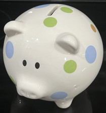 Stephan Baby Piggy Bank Light Pastel Polka Dots Ceramic Pig Hog 4.5"x5.5"