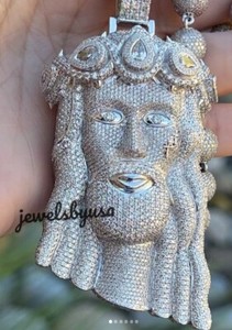 Authentic Jesus Face 4ct Simulated Diamond Men's Charm Pendant White Gold Plated Fee