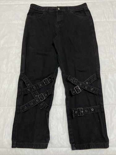 BLACK FRIDAY By Dangerfield Black Buckle Goth Unisex Jeans~ Size 32 Meas W34 L27