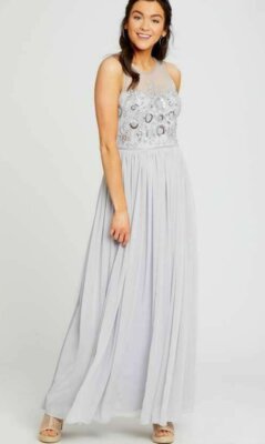 NEW ALTAR'D STATE GREY VUSEN BEADED SEQUIN EMBELLISHED MESH MAXI DRESS SZ  SMALL | eBay