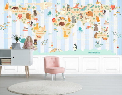 3D Cartoon World Map K955 Wallpaper Mural Self-adhesive Removable Sticker Kay