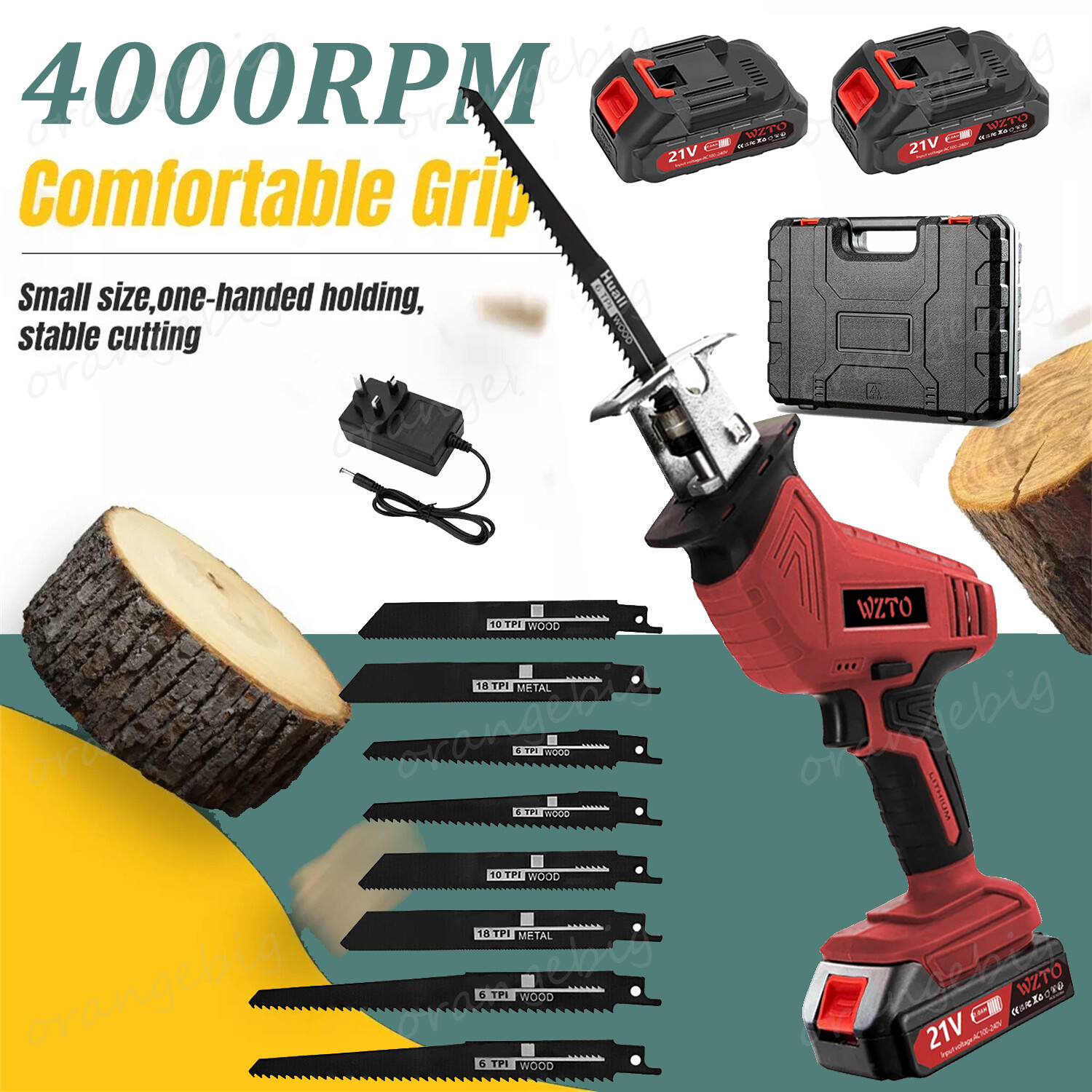 21V Electric Reciprocating Saw Cordless Hand Saw Wood Metal Cutting Machine Red